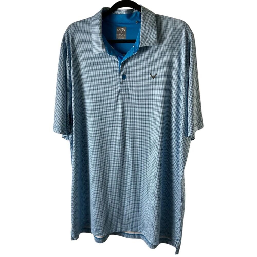 Callaway Opti-Dri Golf Polo‎ Shirt Blue Checkered XL Mens Performance Top